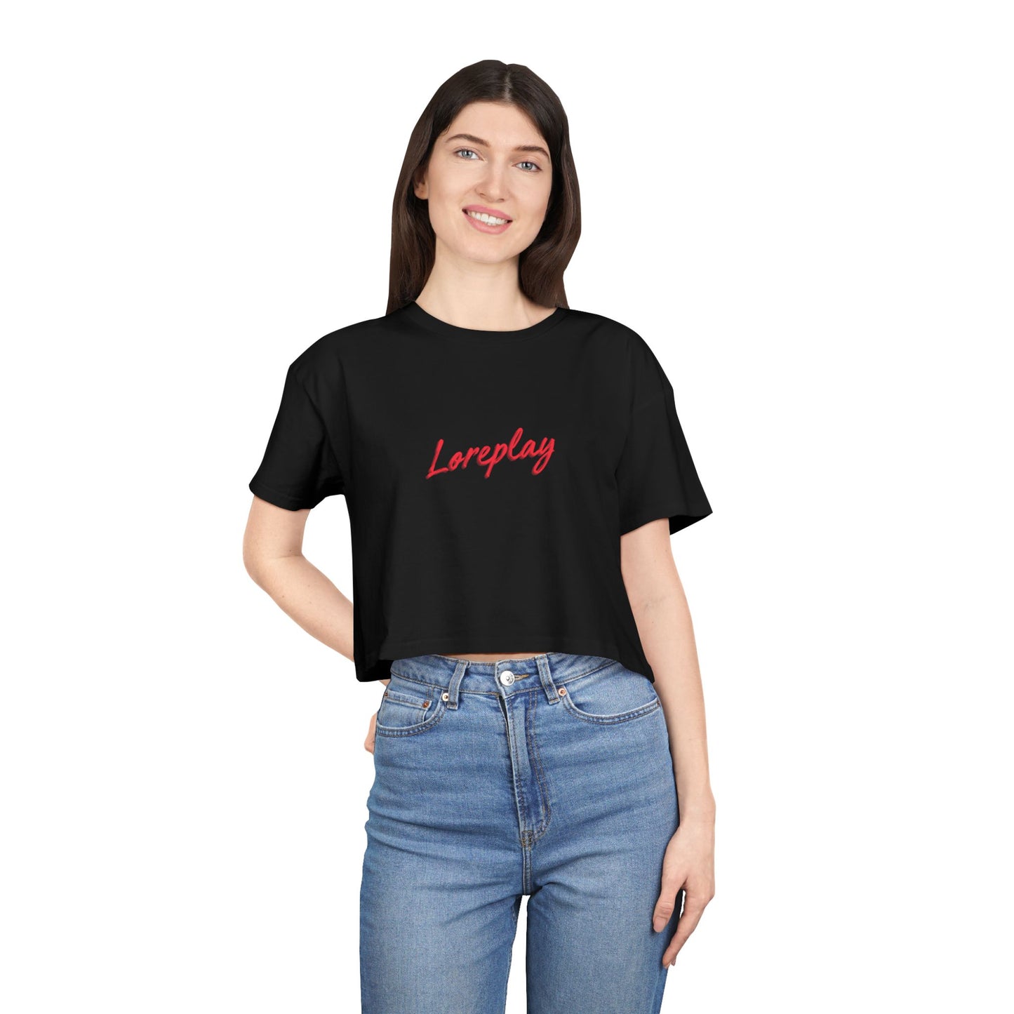 Loreplay script logo Crop Tee