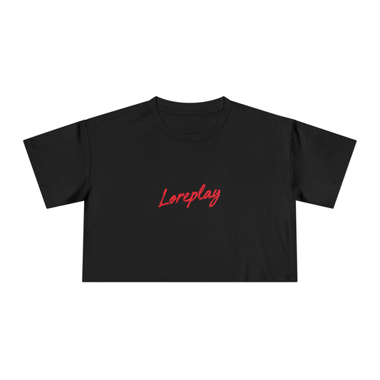 Loreplay script logo Crop Tee
